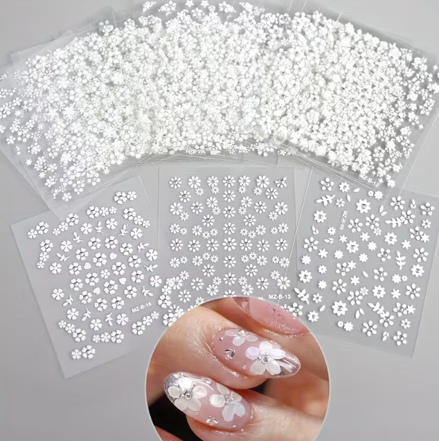White Floral Nail Art Sticker