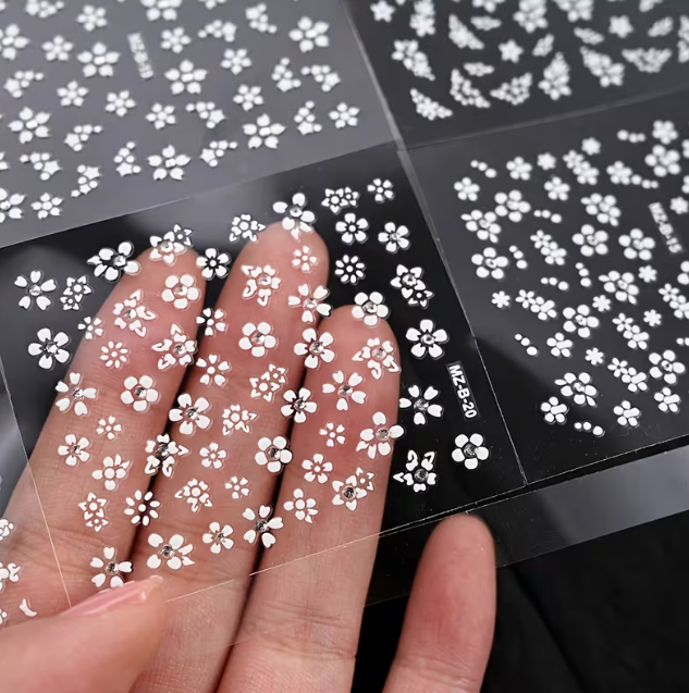 White Floral Nail Art Sticker - Image 3