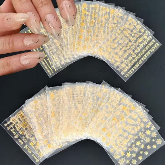 Golden Nail Art Sticker - Image 2